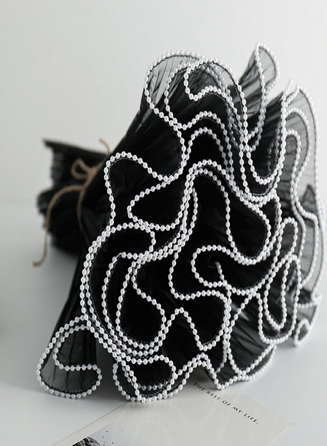 JXITON 4.37 Yards Black Flower Wrapping Mesh Paper, Pearl Edge Bouquet Packaging Paper Wrinkled Flower Bouquet Packing for Floral Arrangement Valentine's Day Mother's Day Wedding Florist Supplies - Image 5